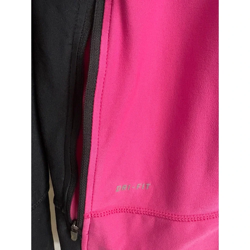 Nike Running Dri-FIT Full Zip Hoodie Pink Black Colorblock Thumbholes‎ Womens XL